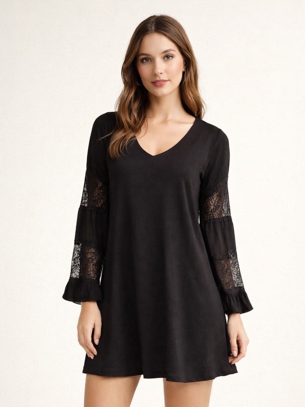 Francesca Bird Cage Black EyeLash Lace Mini Dress Size M Anthropologie